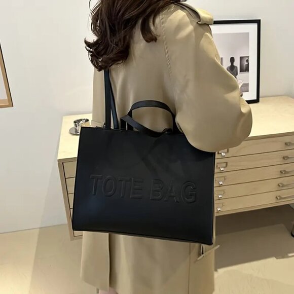 Stylish Black Embossed TOTE BAG Handbag - Vegan Leather Shoulder Bag for Women - Picture 5 of 9